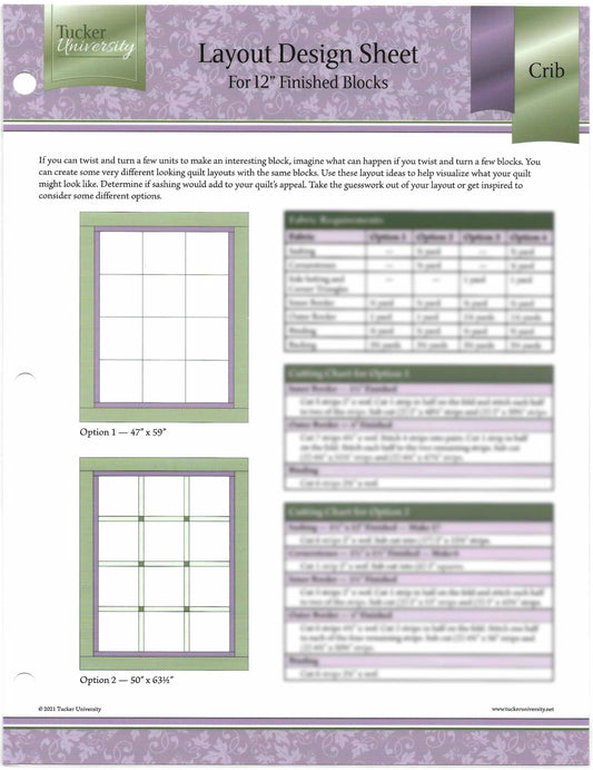 Crib Layout Sheet from Tucker University for 12" blocks