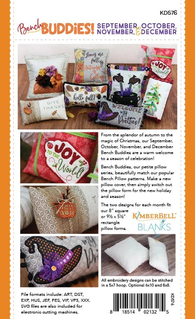 Bench Buddies: Sept, Oct, Nov, Dec, Machine Embroidery CD